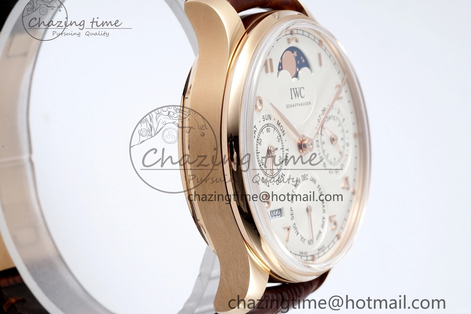 MIROTIME 0420 WellDesigned Portugieser Perpetual Calendar RG 5033 APSF 1:1 Best Edition White Dial on Brown Leather Strap A52610 Clone 7042